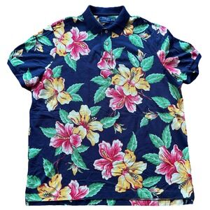 Polo Ralph Lauren Mens Size XL Classic Fit Knit Polo Blue Floral Multicolor
